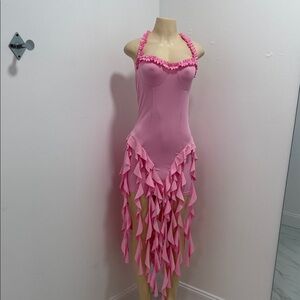 Pink Ruffled Halter Mini Dress
